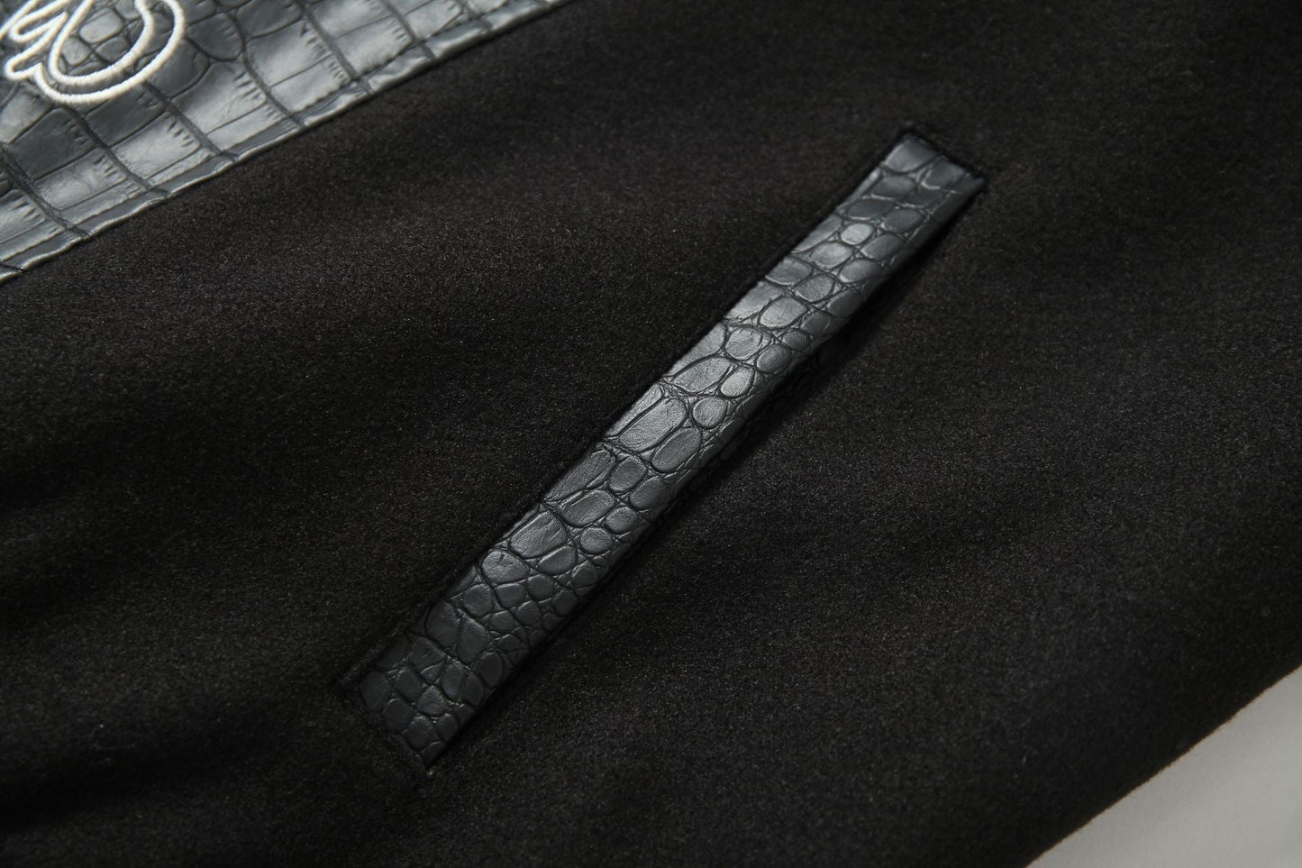 Cross Embroidery Leather Varsity Jacket