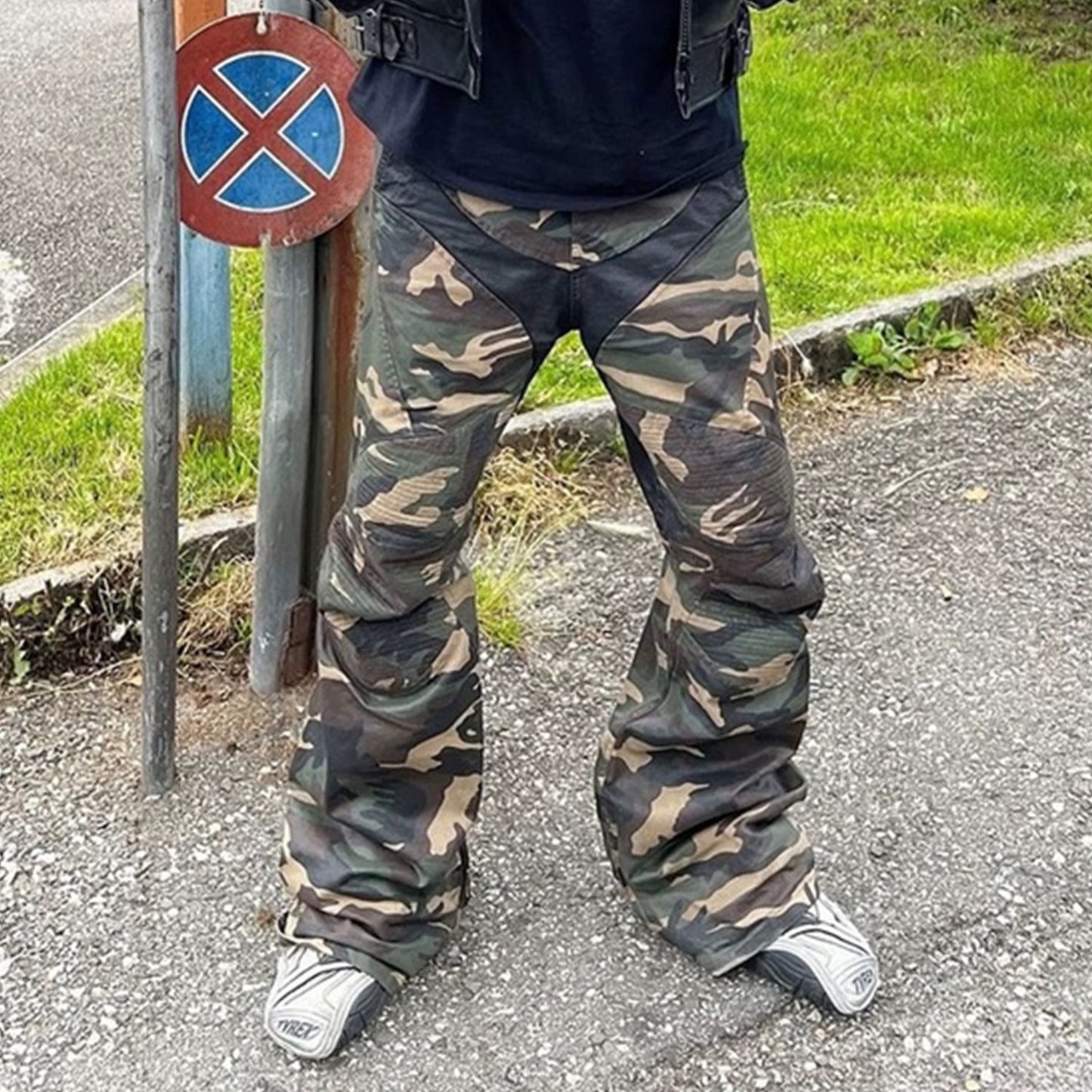 Splicing Camo Wide Leg Flared Pants
