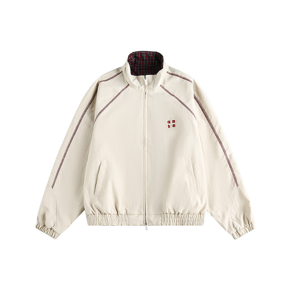 Retro Varsity Plaid Stand Collar Jacket