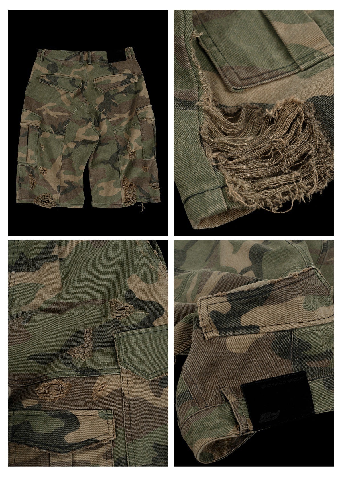 Distressed Cargo Baggy Camo Shorts