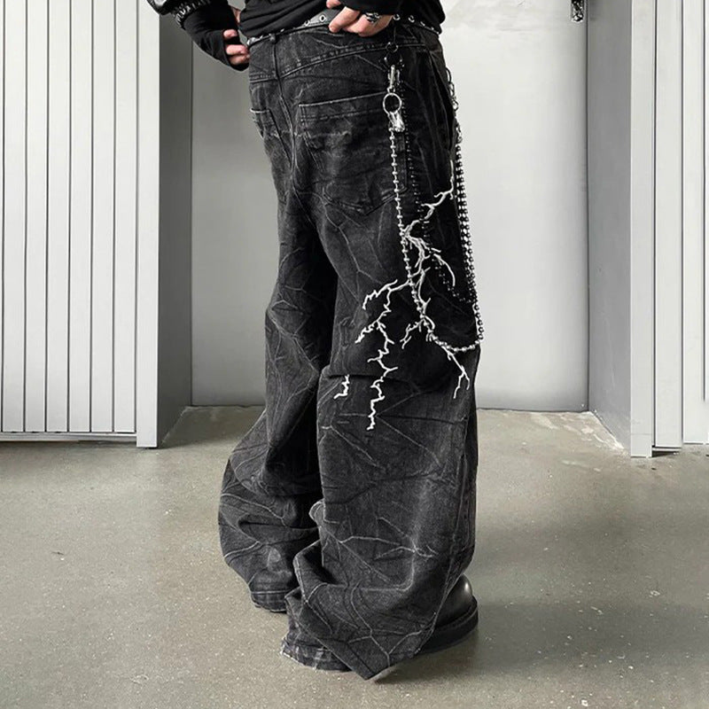 Lightning Embroidery Flared Jeans