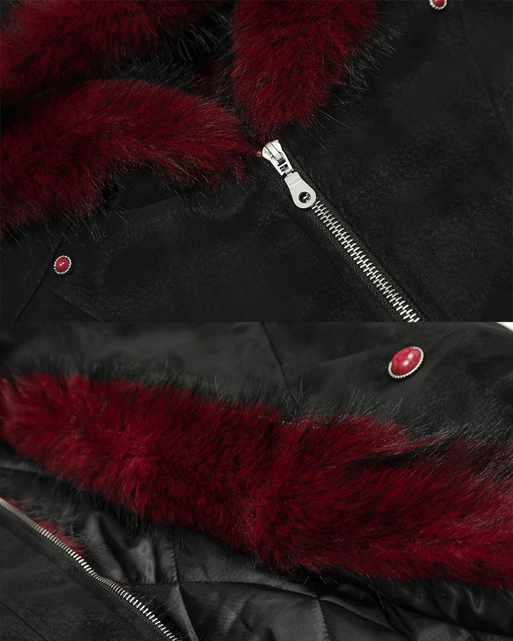 Fleece Lined 'Crimson' Red Fur Jacket