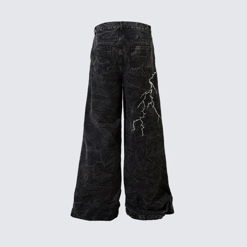 Lightning Embroidery Flared Jeans