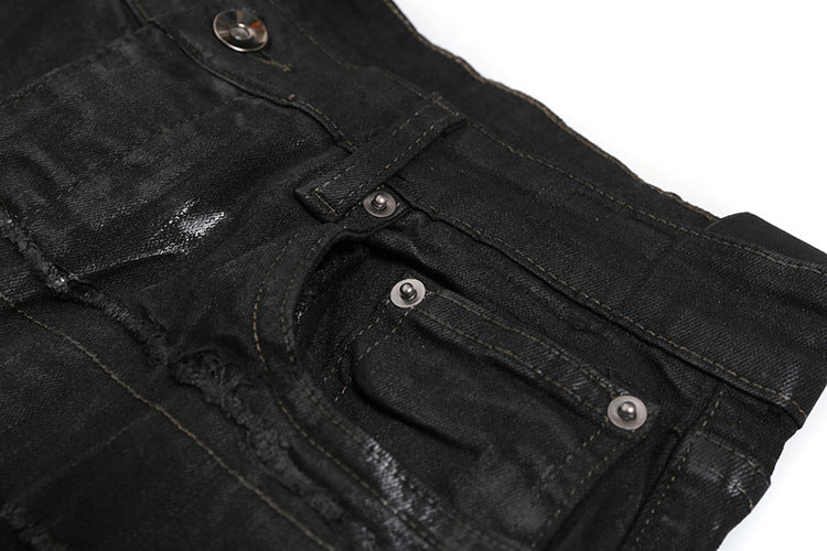 Dark Coating Waxed Distressed Jeans
