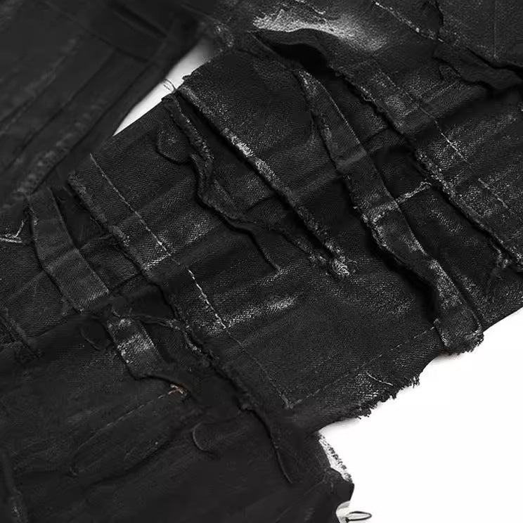 Dark Coating Waxed Distressed Jeans