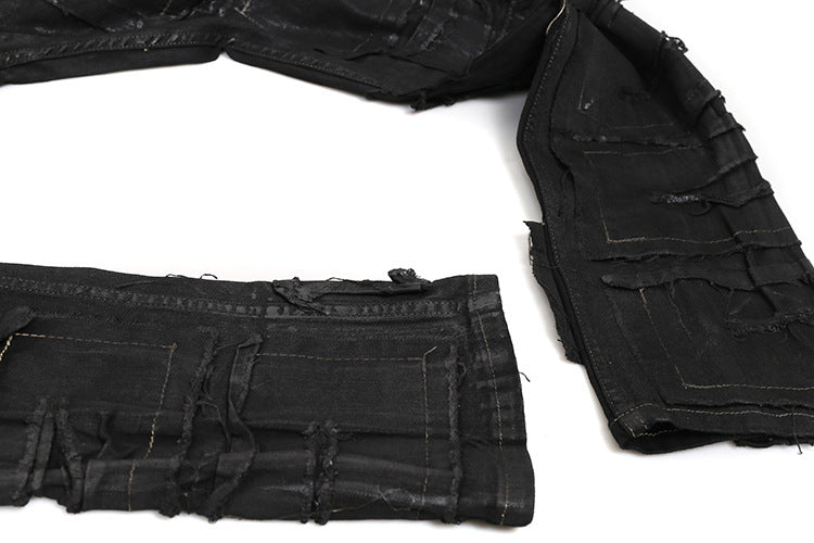 Dark Coating Waxed Distressed Jeans