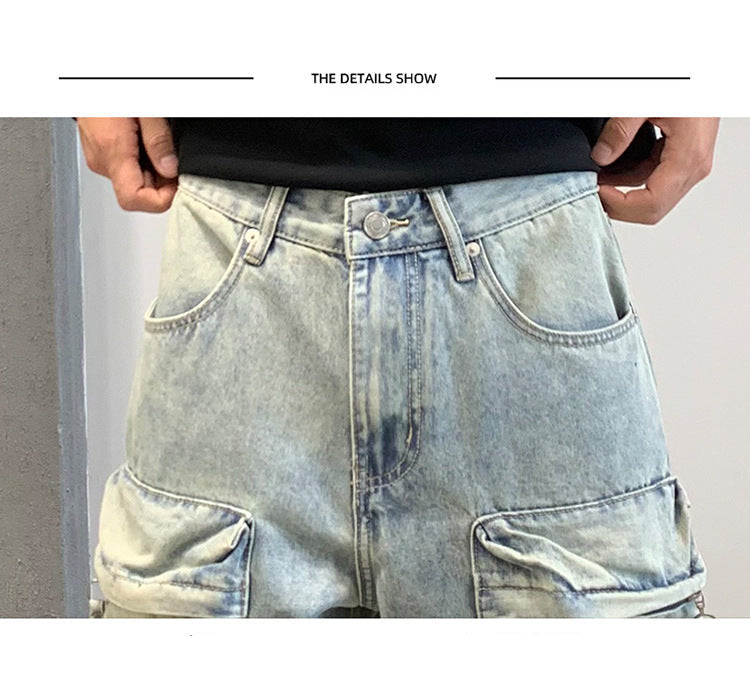 Multi Pocket Sky Blue Cargo Pants