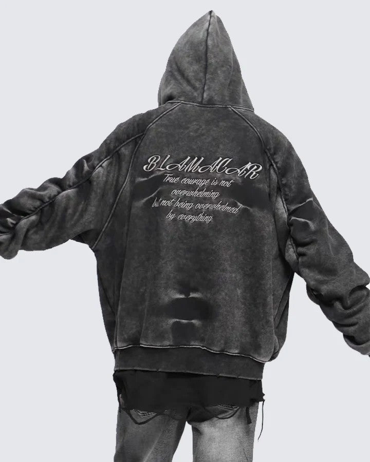 Distressed Washed Zip Hoodie