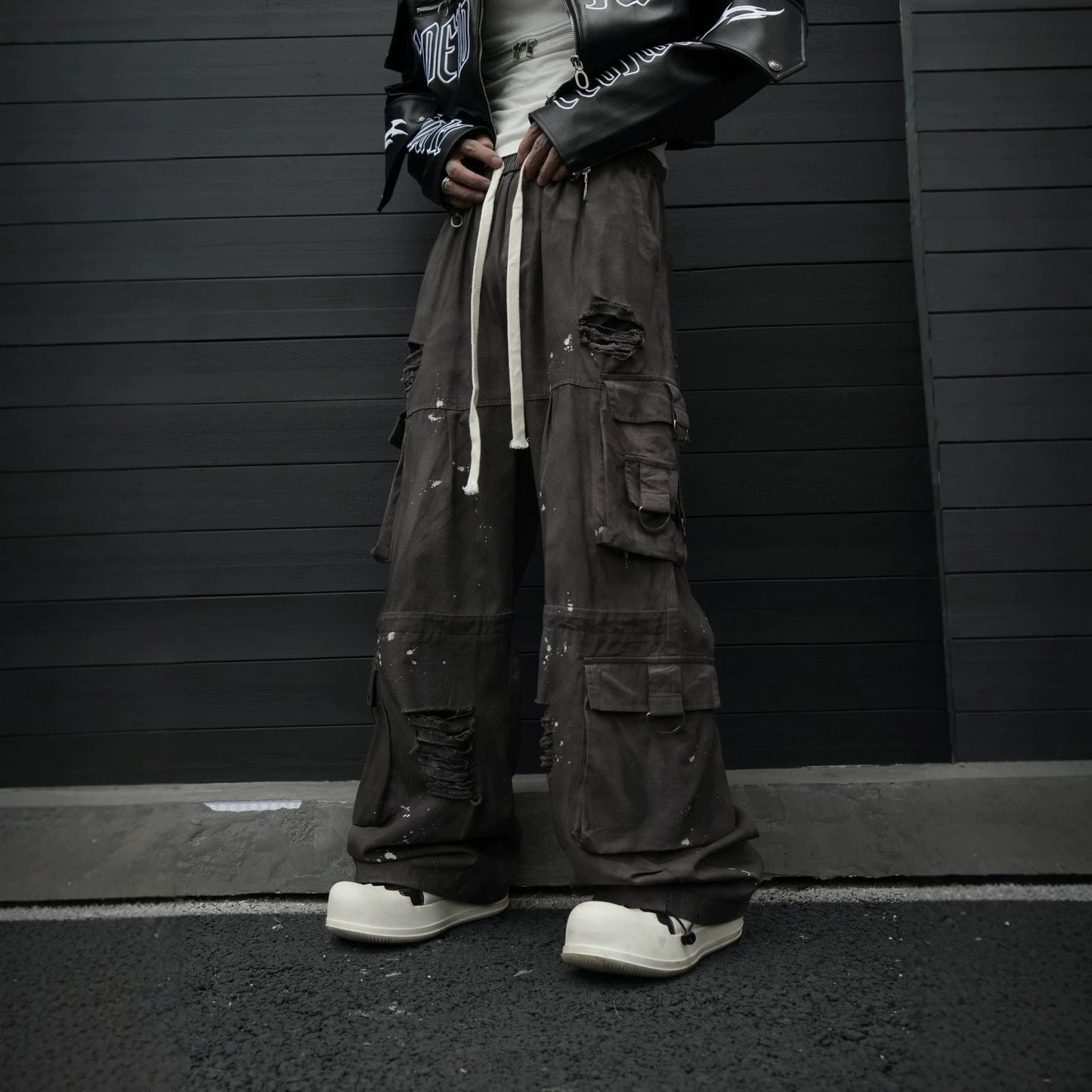 Stone Distressed Cargo Pants