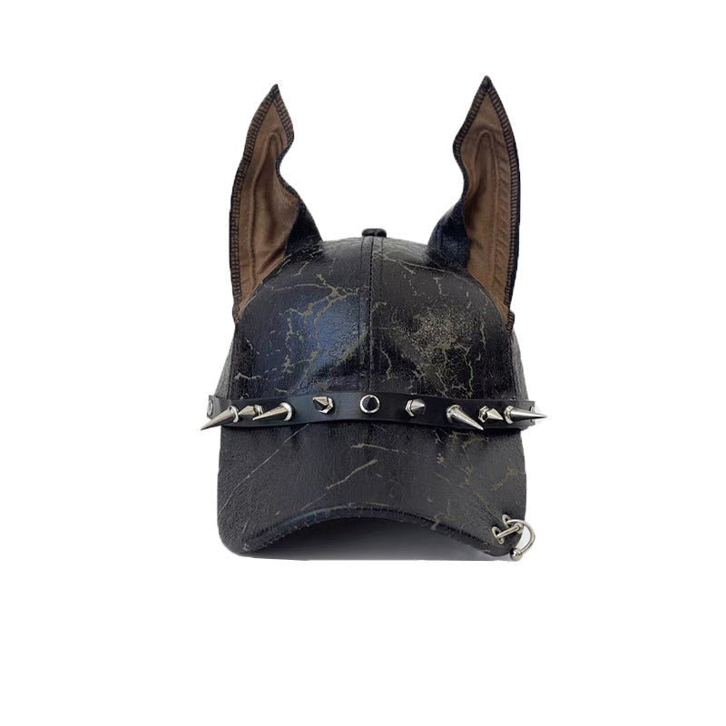 Punk Doberman Ears Leather Baseball Cap
