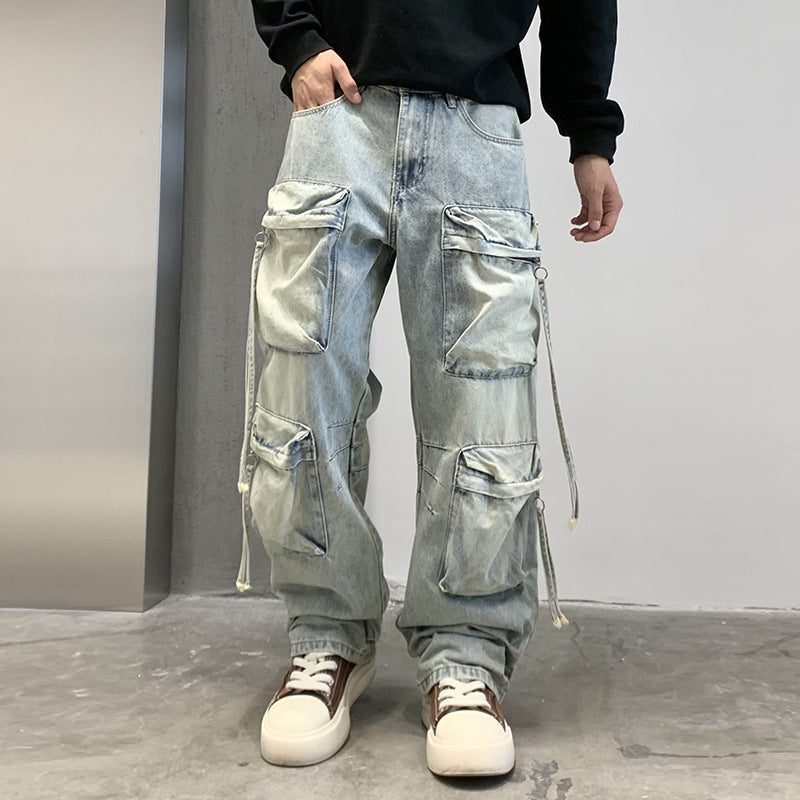 Multi Pocket Sky Blue Cargo Pants