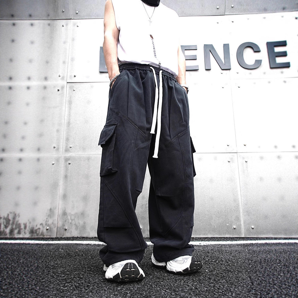Baggy Cotton Black Cargo Pants