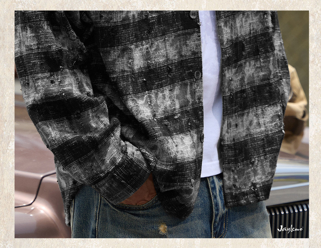 Mens Vintage Washed Plaid Workwear Shirt