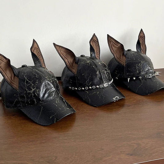 Punk Doberman Ears Leather Baseball Cap