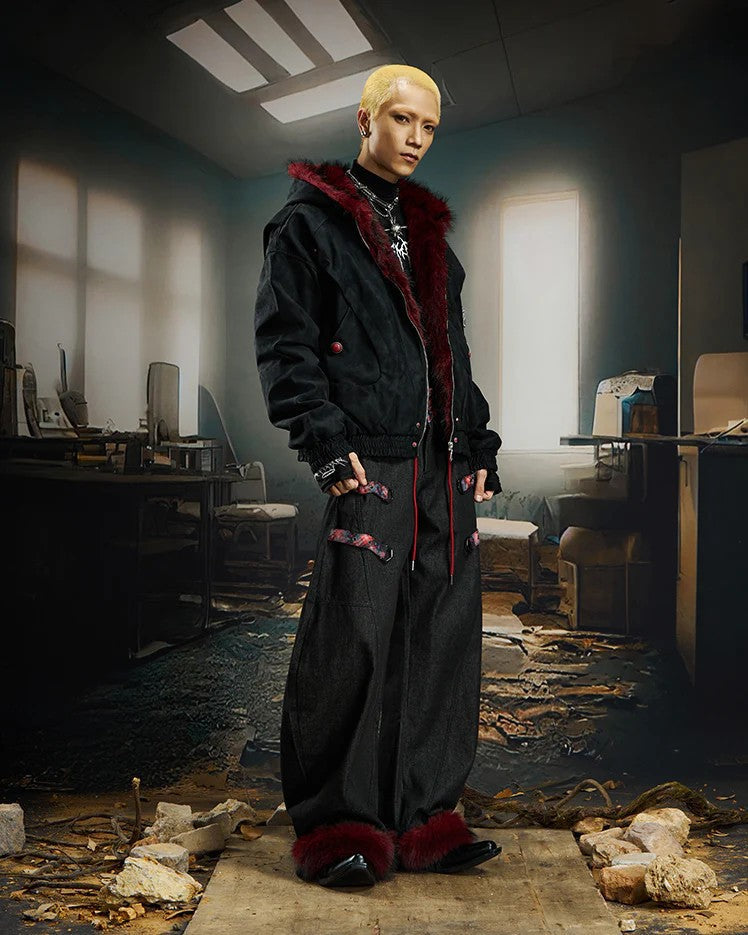 Fleece Lined 'Crimson' Red Fur Jacket