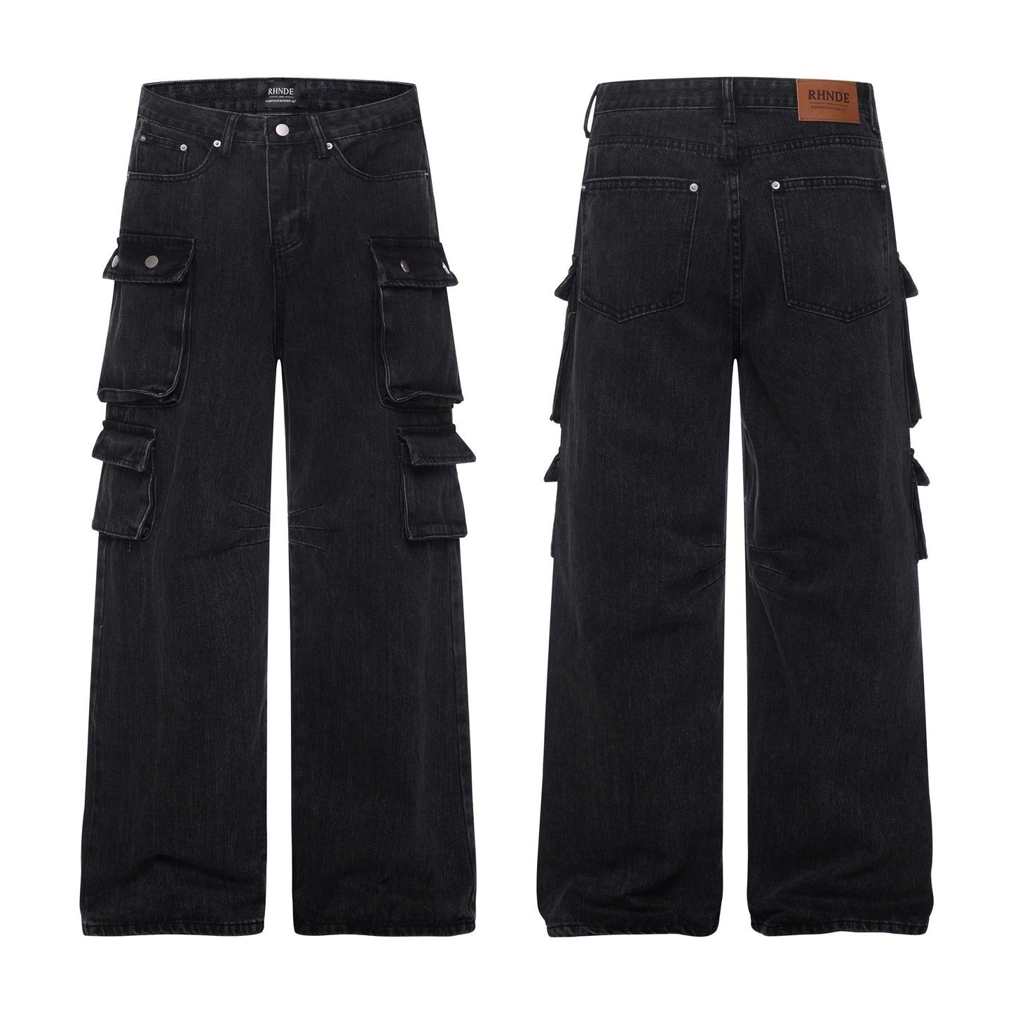 Washed Black Vintage Straight Leg Cargo Jeans