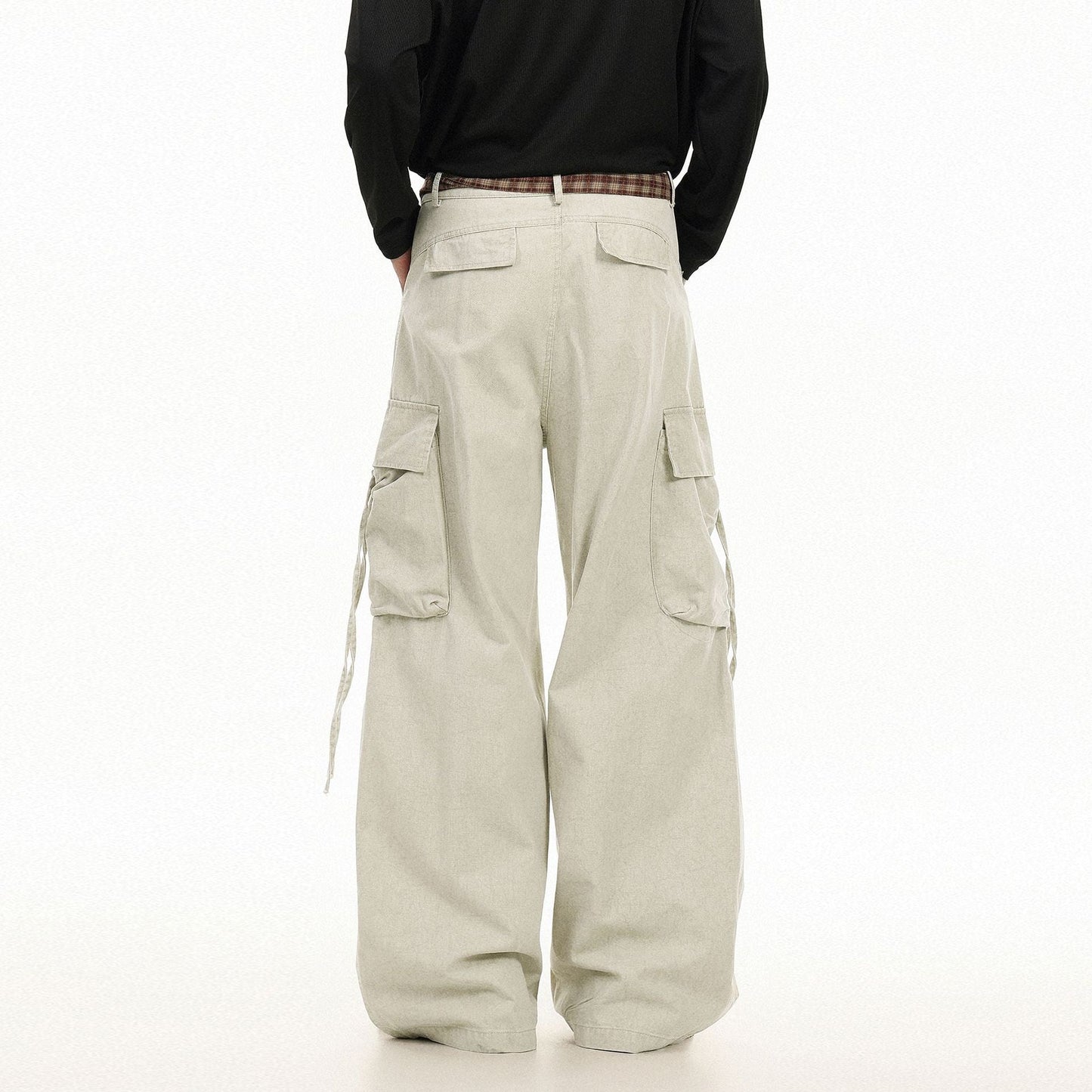 Vintage Washed Cargo Pants with Plaid Belt