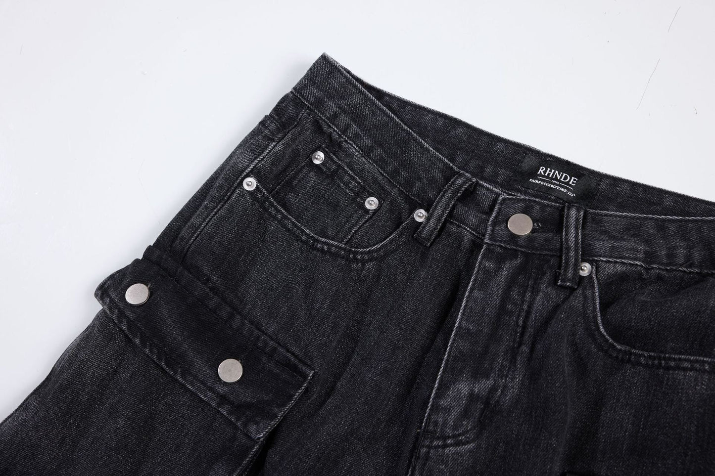 Washed Black Vintage Straight Leg Cargo Jeans