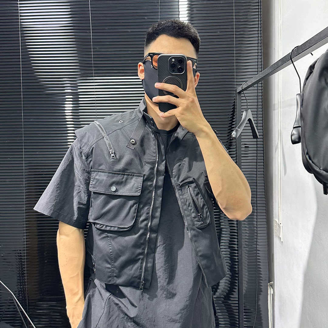 Multi Pocket Black Vest Jacket