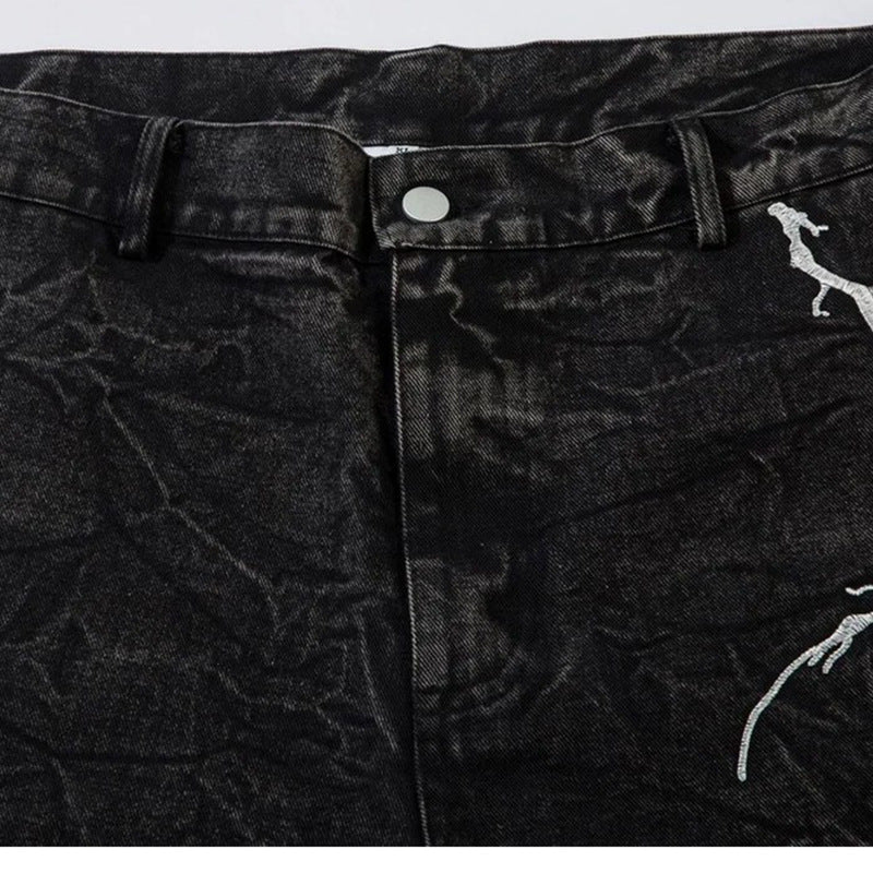 Lightning Embroidery Flared Jeans
