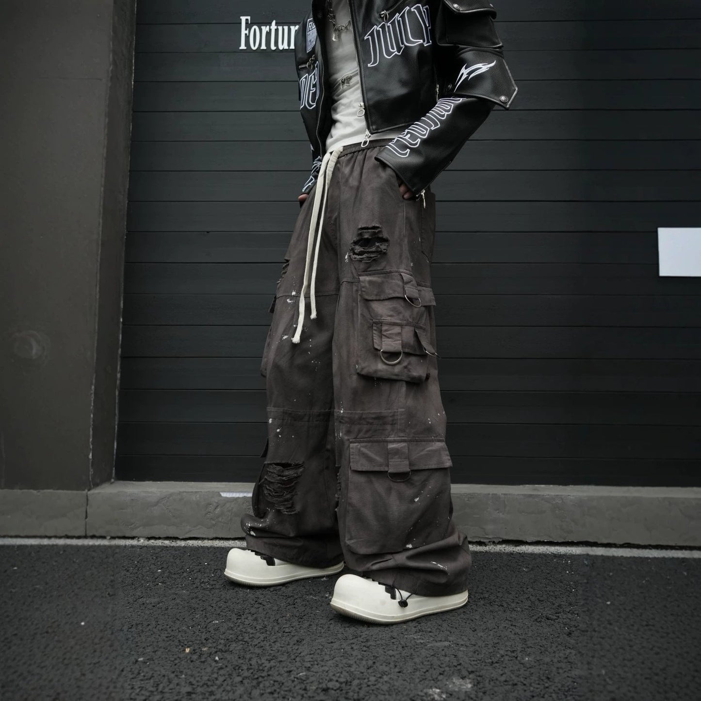 Stone Distressed Cargo Pants