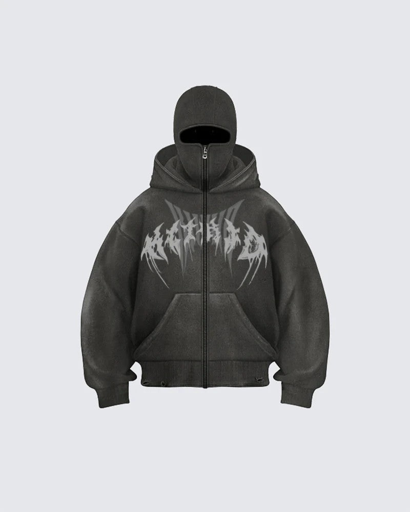 Corrupted Ski Mask Hooded Zip Hoodie