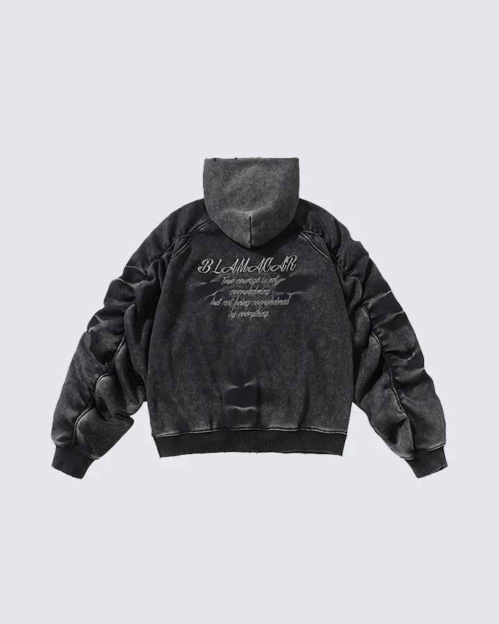 Distressed Washed Zip Hoodie