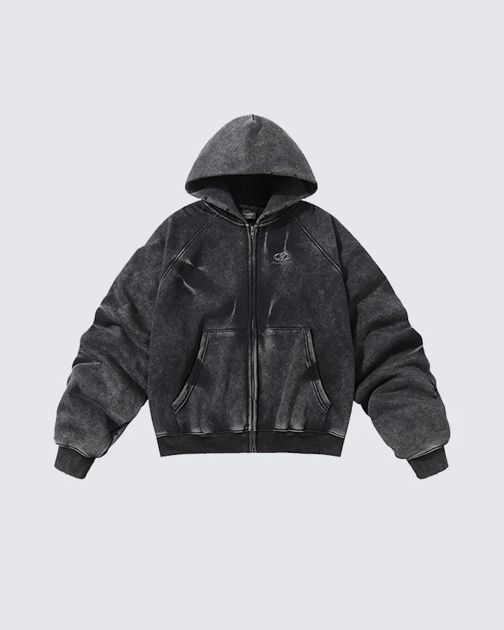 Distressed Washed Zip Hoodie