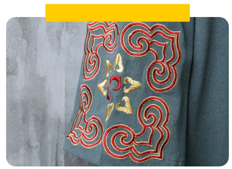 Chinese Embroidered V-Neck Hanfu Tee
