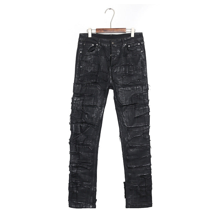 Dark Coating Waxed Distressed Jeans