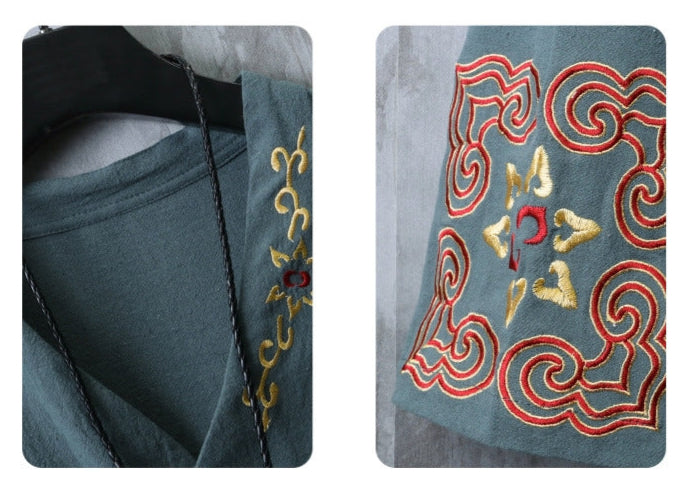 Chinese Embroidered V-Neck Hanfu Tee