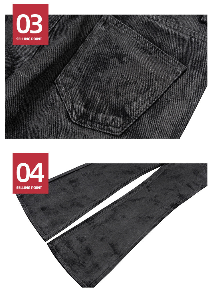 Hand Brushed Black Flared Jeans