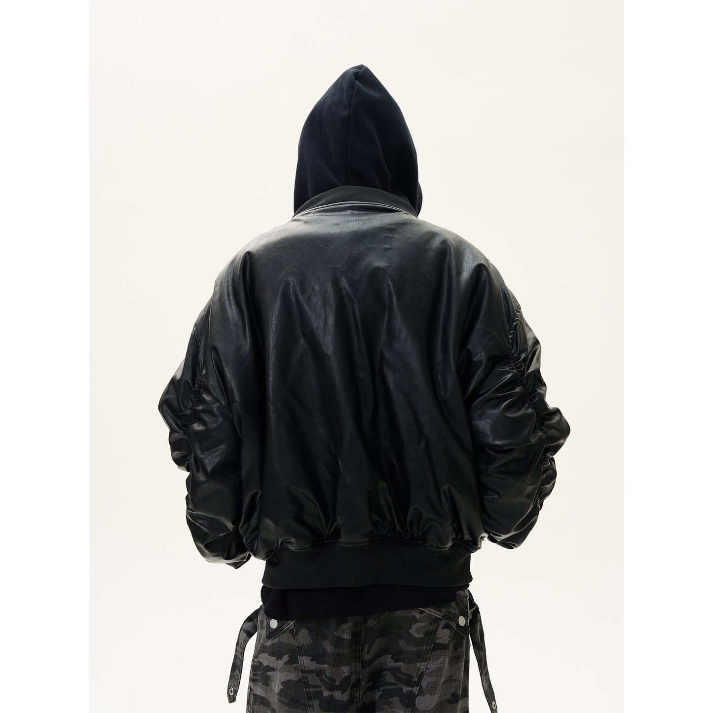 Thick Leather Hooded Jacket