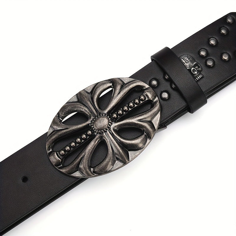 Punk Skull Studded Black Leather Belt
