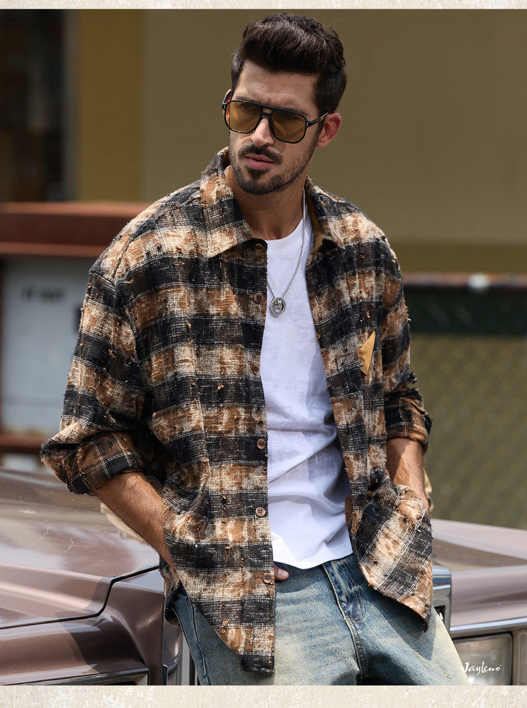 Mens Vintage Washed Plaid Workwear Shirt