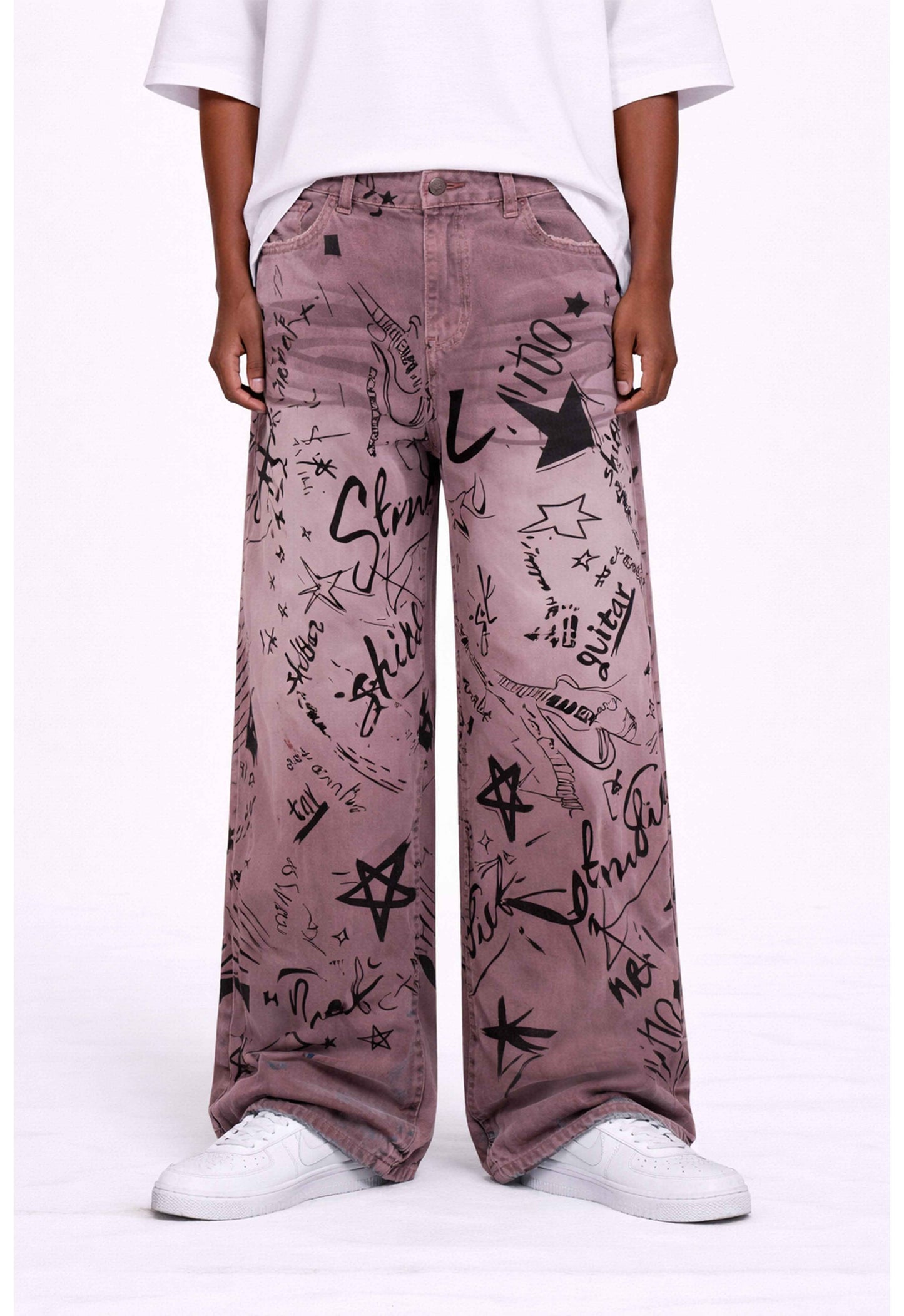 MAROON GRAFFITI DENIM