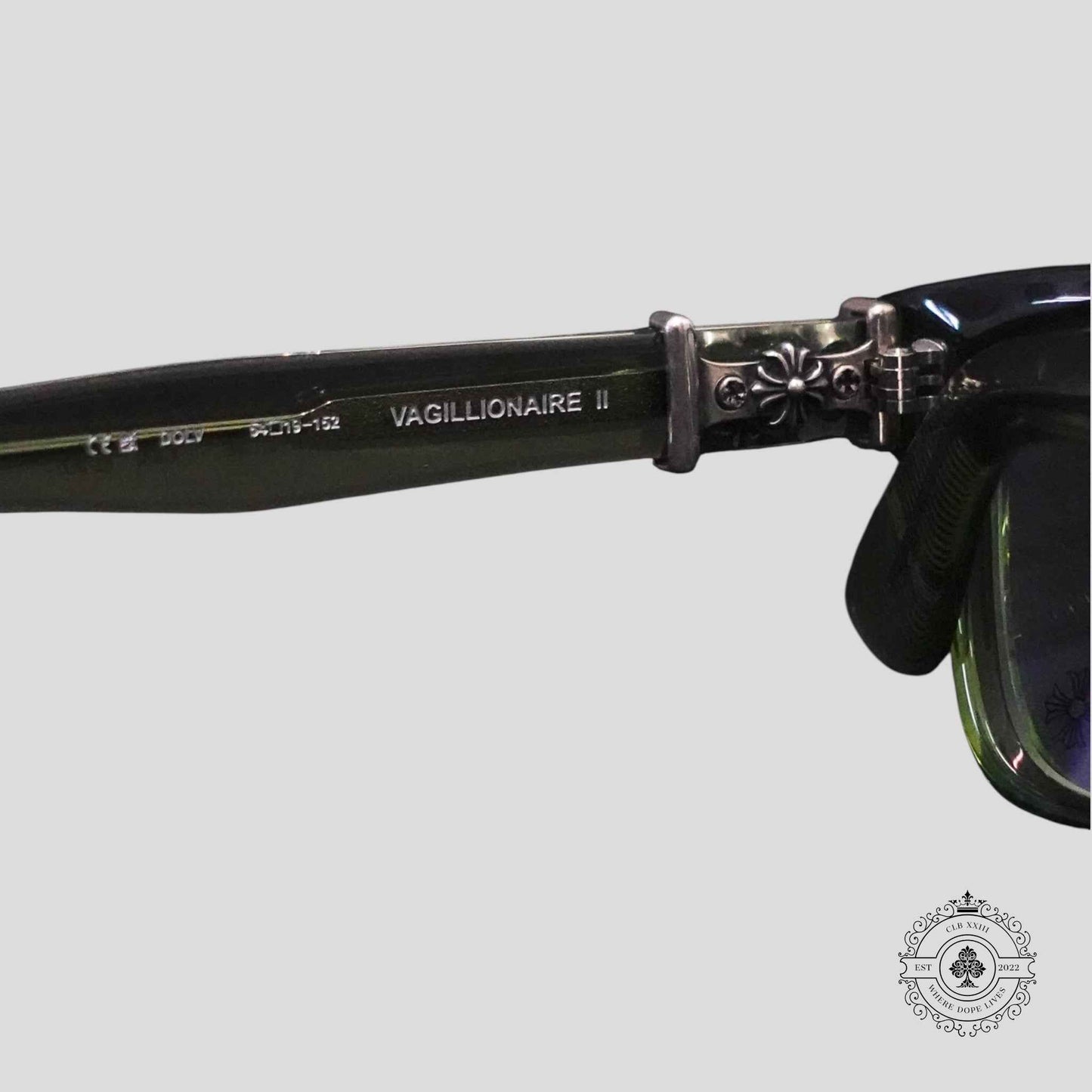 Chrome Hearts Diamond Embellished Vagillionaire II Glasses in Green/Silver