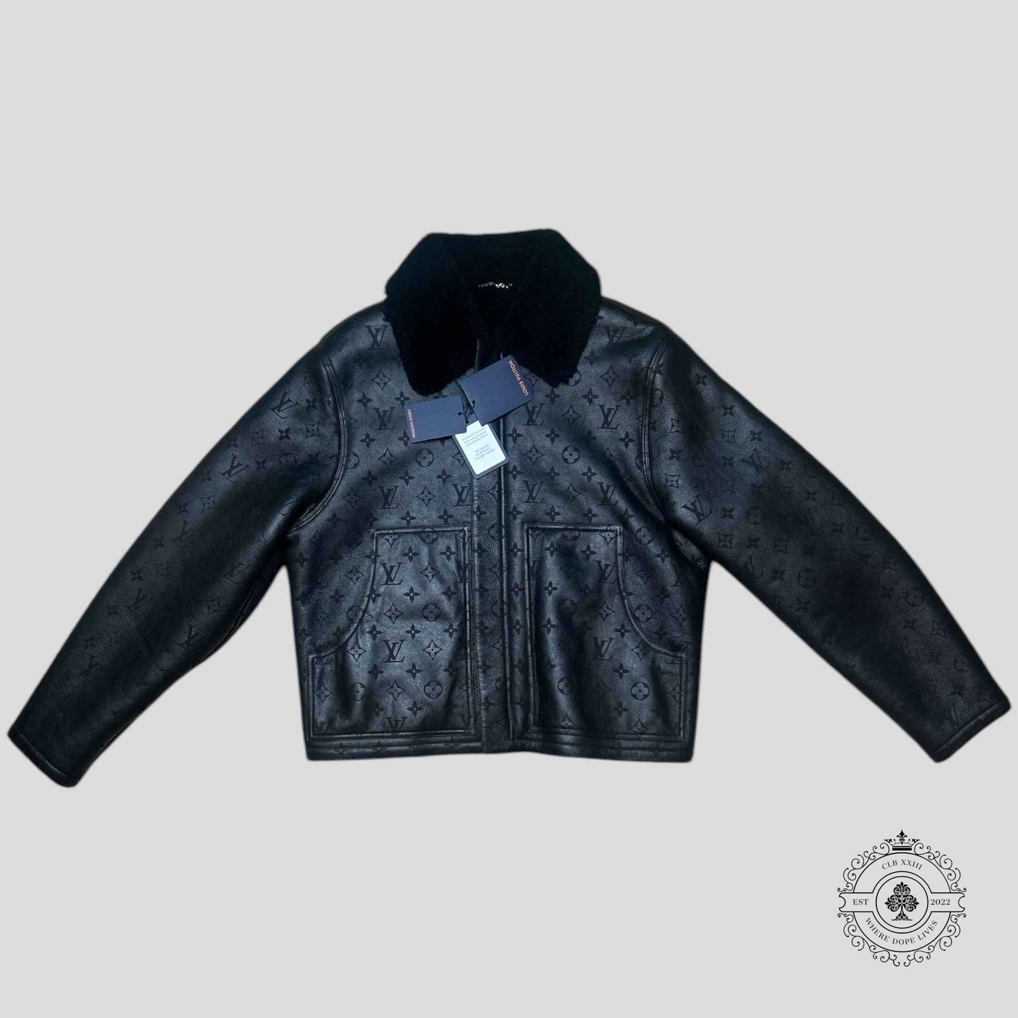 Louis Vuitton Shearling Embossed Monogram Jacket in Black