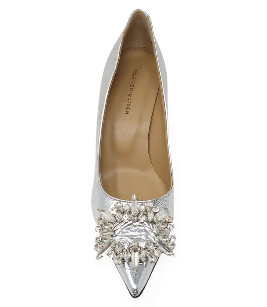 Silver Leather Kitten Heel Pump