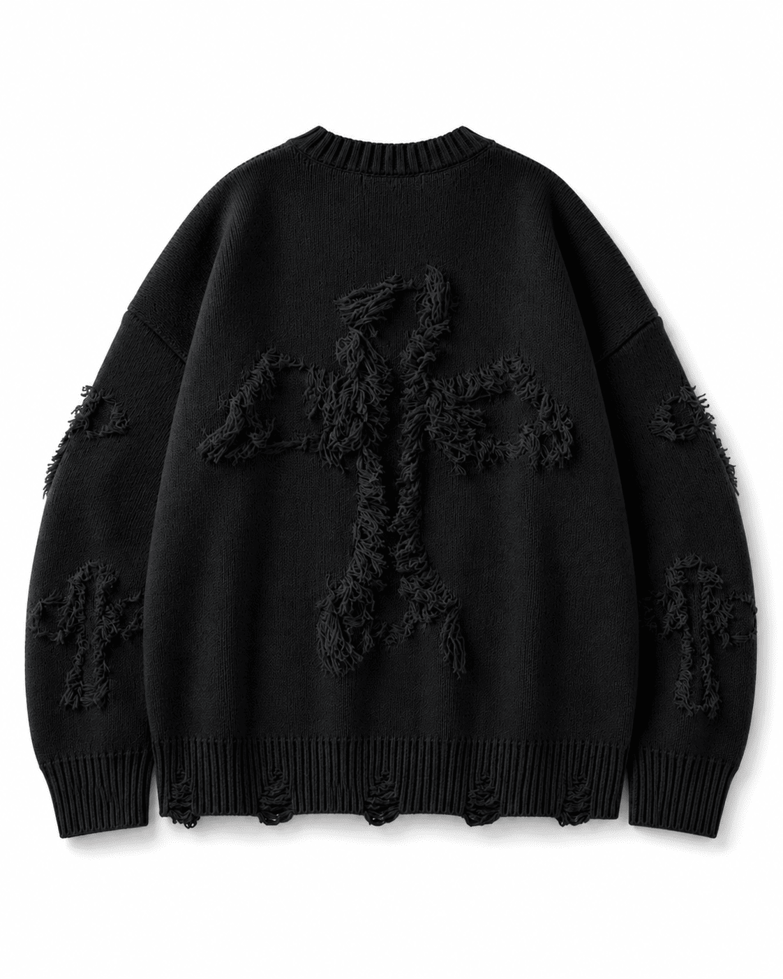 Ripped Y2K Two Shaded Cross Fringed Sweater