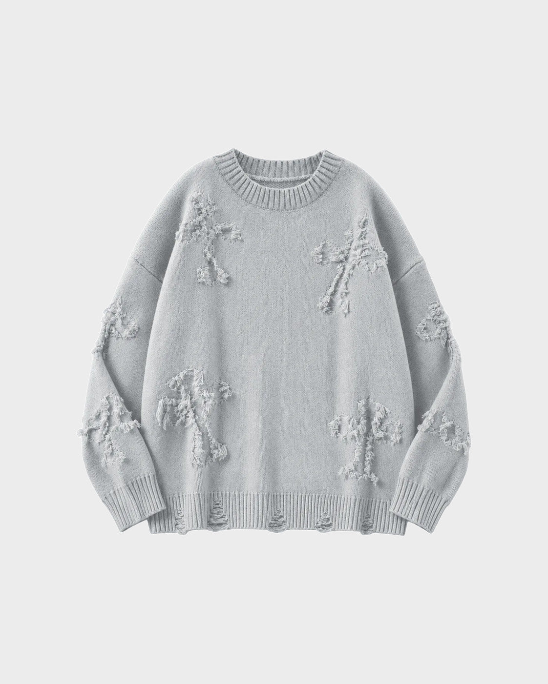 Ripped Y2K Two Shaded Cross Fringed Sweater