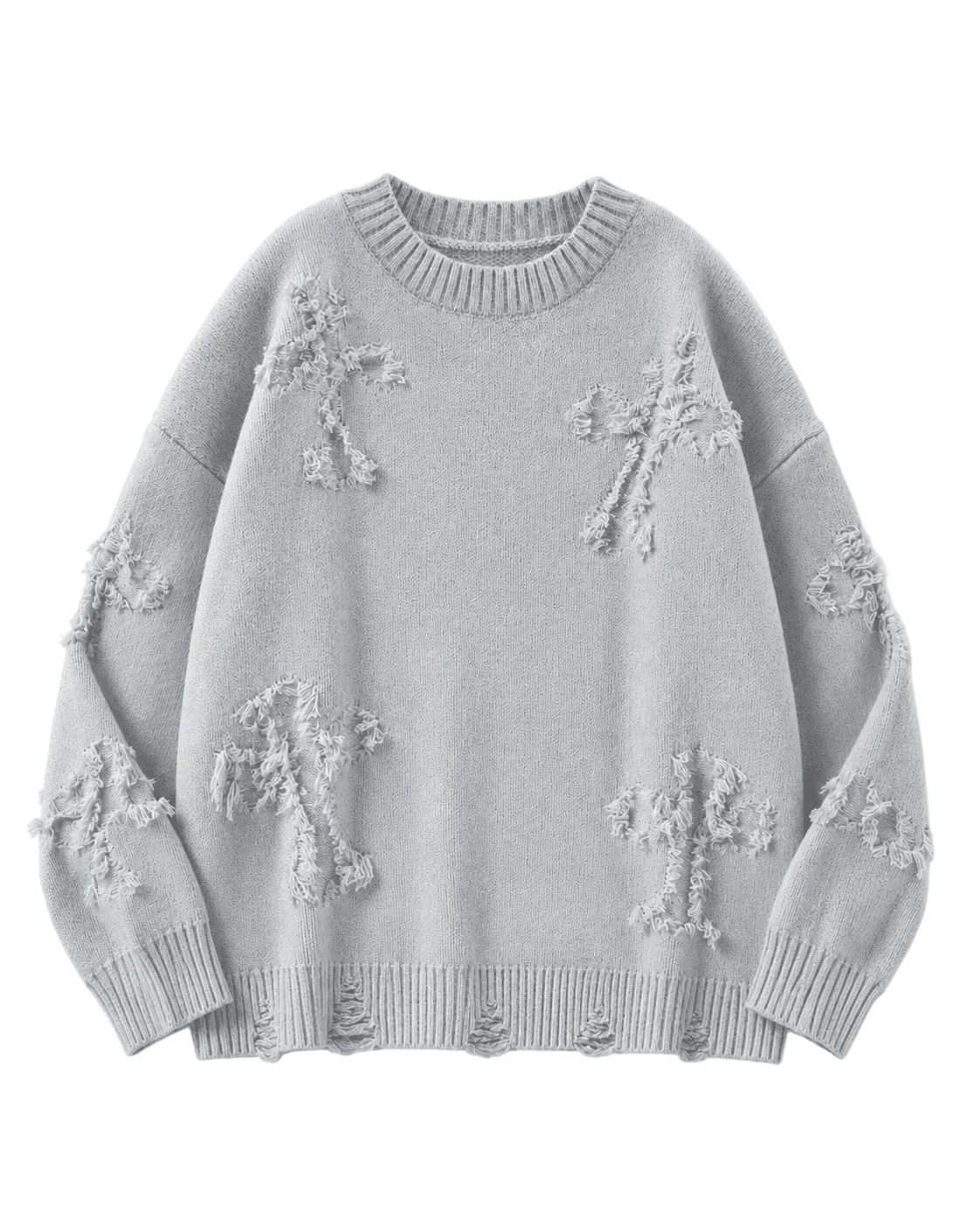 Ripped Y2K Two Shaded Cross Fringed Sweater