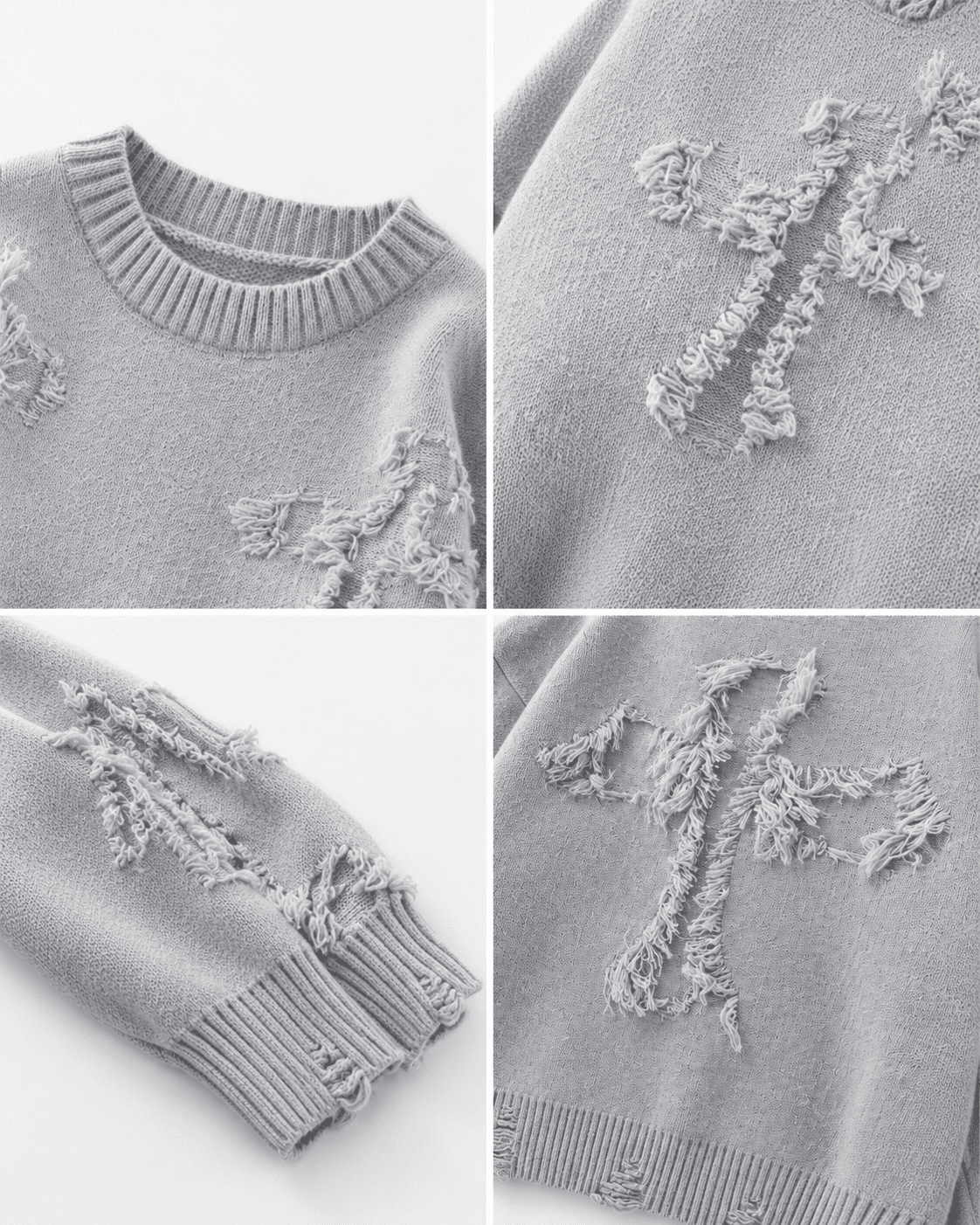 Ripped Y2K Two Shaded Cross Fringed Sweater