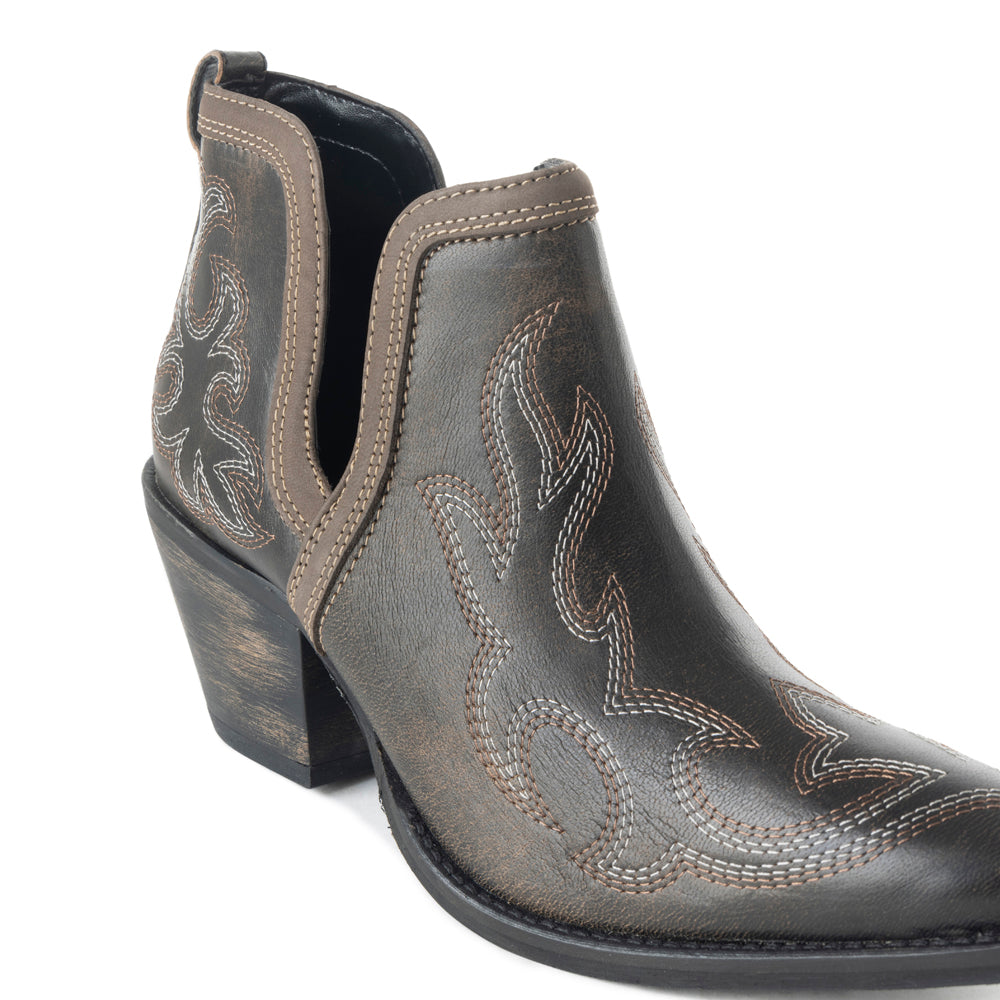 Myra Emmie Faye Stitched Ankle Boots for Women – Western Mid-Heel, Pointed Toe Cowgirl Booties
