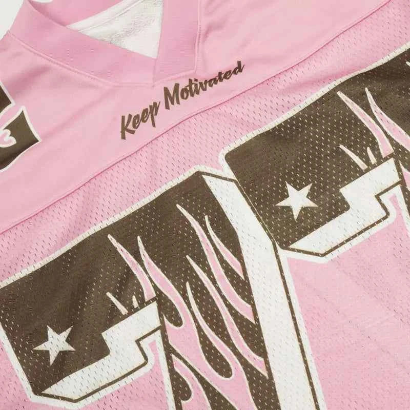 Pink Mesh Jersey Patchwork Long Sleeve Sport T-Shirt