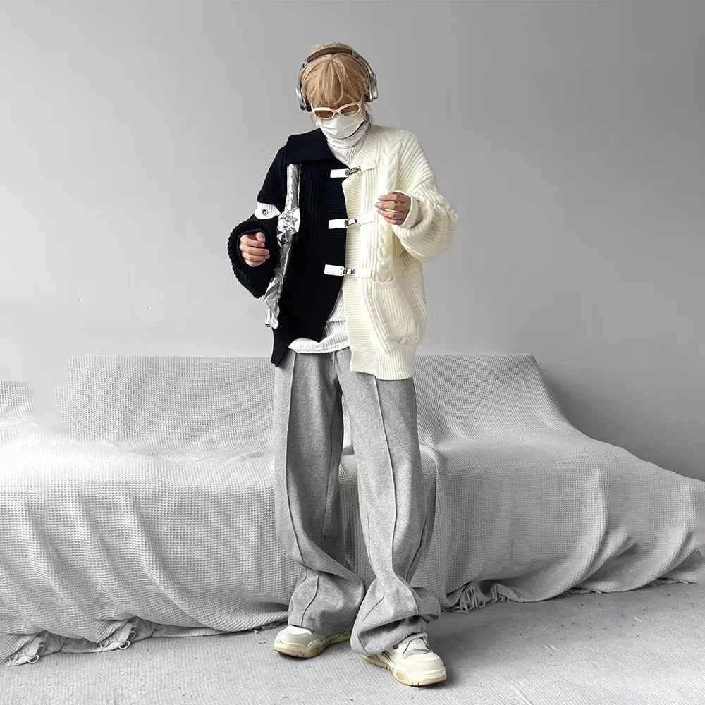 Personality Soft Knit Button Splicing Cardigan