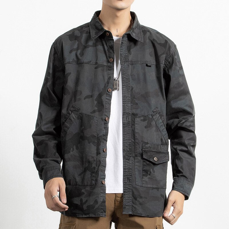 Classic Safari Camo Style Patch Pocket Jacket