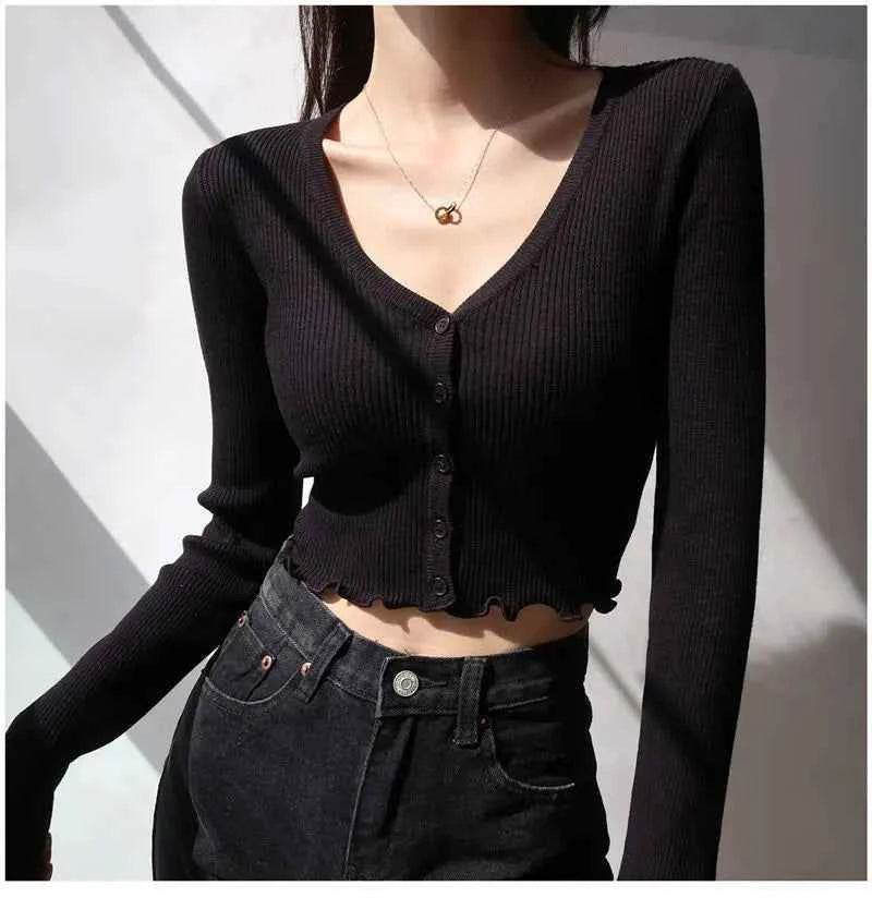 Women Chic Knitted V-Neck Crop Cardigan