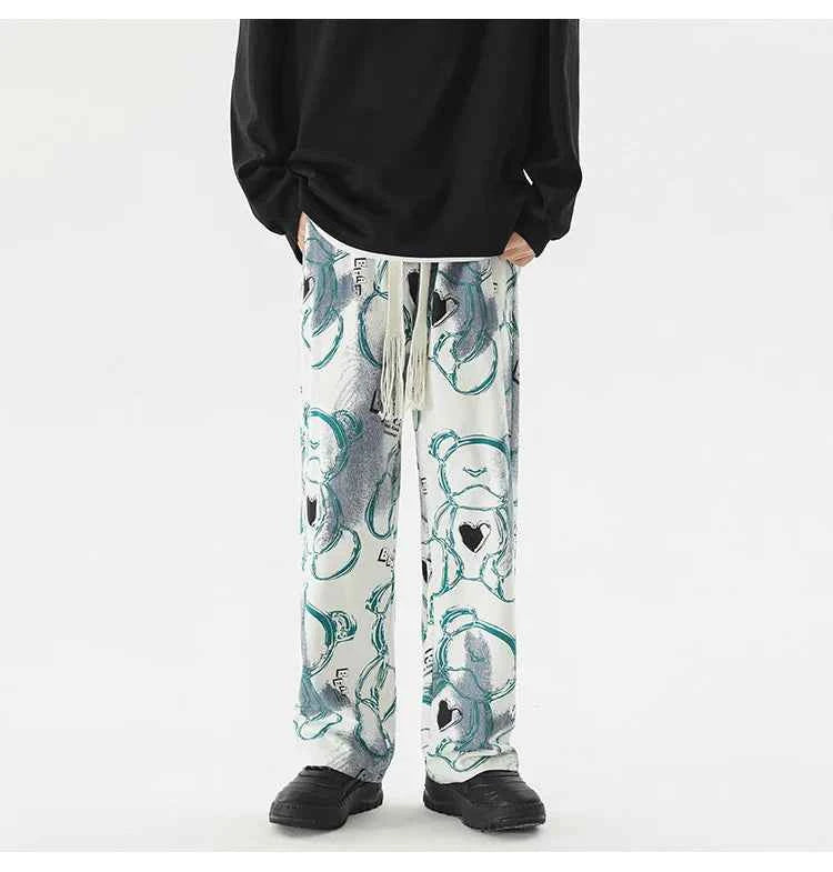 Vintage Graffiti Printed Straight Leg Sweatpants