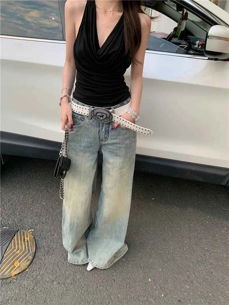Y2K Vintage Low Rise Ripped Wide Leg Jeans